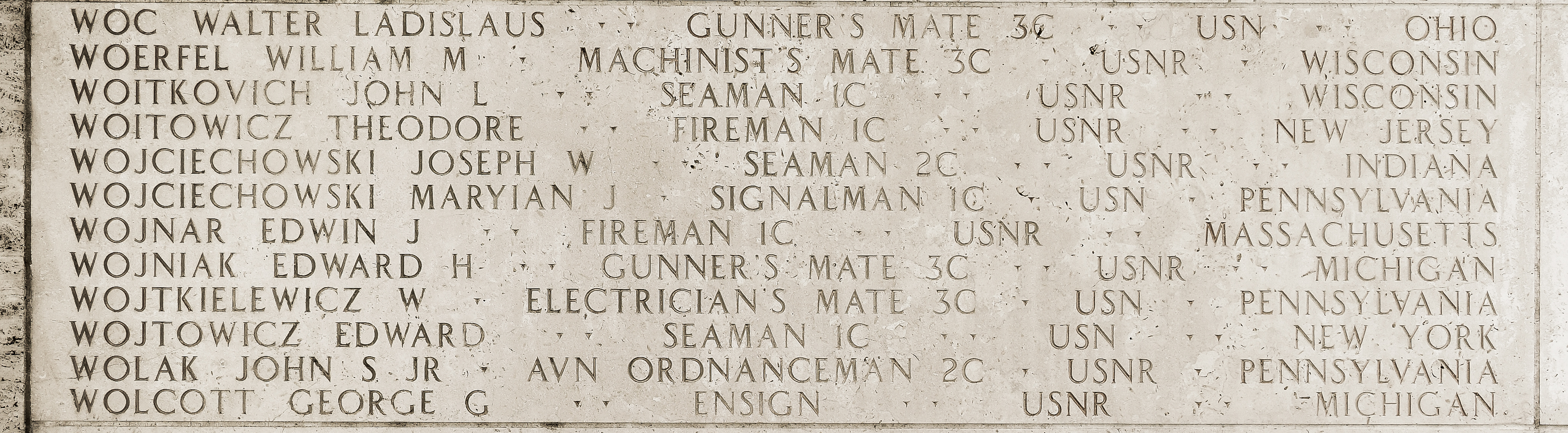 Edwin J. Wojnar, Fireman First Class